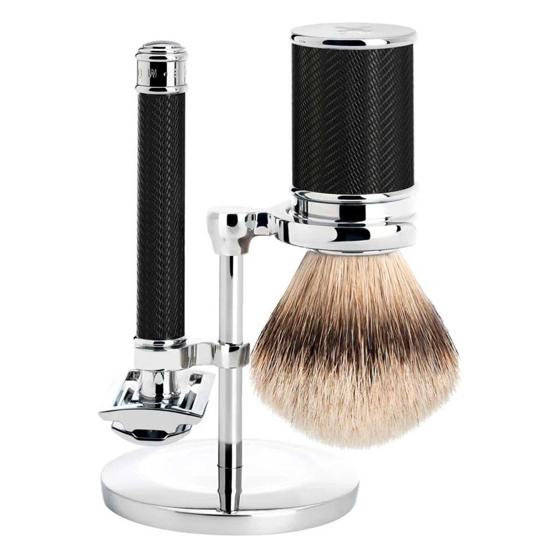 Mühle Barbersæt med DE-skraber, Barberkost og Holder, Traditional, Black
